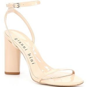 Gianni Bini Nude Kenzie Patent Ankle Strap Strappy Block Heels